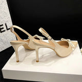 PICSGIRL  -  New Summer Women'S Sandals Thin Heel Pointy Bao Head Champagne Satin Fashion Korean Version After Autumn Empty Heels