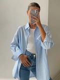 PICSGIRL  -  Classic Striped Blouses Women Vintage Long Sleeve Single Breasted Turndown Collar Shirts Tops 2024 New Casual Fashion Blouse