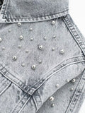 PICSGIRL  -  Making Pearl Denim Jackets Skirts Women Suit Street Long Sleeve Single Breasted Jacket Sexy Skirt 2024 Spring Summer Lady Set