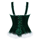 PICSGIRL  -  Christmas Corsets for Woman Feathers Corset Top with Straps Burlesque Bustier Overbust Sexy Masquerade Party Costumes Plus Size