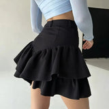 Picsgirl -  Ruffles Slim Skirts Women 2024 Black Temperament High Waist Skirt Femme Street Casual Folds Splice Elegant Skirt Ladies