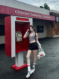 PICSGIRL  -  American Retro Grey Plaid Crop Top Women Streetwear V-neck Halter Y2k Tops Summer Sexy Fashion Backless Tank Top Clothes