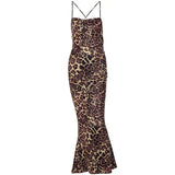 PICSGIRL  -  Sxey Leopard Printed Woman Evening Party Dress Backless Sleeveless Bodycon Midi Dresses Lace-up Vintage Dress Y2k Retro