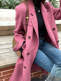 PICSGIRL  -  2024 Autumn Winter Fashion Woolen Coat Women's Clothing Solid Color Lapel Double Breasted Loose Long Overcoat Lady Jacket