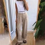 PICSGIRL -  Women Short Vest and Straight Pants 2 Piece Set Summer O-neck Sleeveless Tops High Waist Loose Pants Office Lady Streetwear Suit