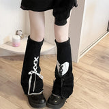 PICSGIRL  -  Y2K Bow Straps Leg Warmers Bowknot Ribbon High Elastic Knitted Leg Cover Dark Lolita Harajuku Cosplay Hot Girl Middle Tube Socks