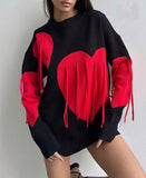 PICSGIRL  -  Chic Sweet Love Heart Print Tassels Spliced Y2k Sweater Women O-neck Long Sleeves Casual Jumpers Lady Elegant Knitted Pullover