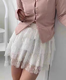 PICSGIRL  -  Chic Sweet A-line Embroidery Lace Short Skirt For Women 2024 New Fashion Elastic Wasit Bow Casual Solid Female Summer Mini Skirt