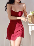 PICSGIRL  -  Women Ruffle Dress Summer Elegant Solid Color Sleeveless Suspender Dress Slim Short Dresses Beach Party Vestidos