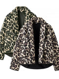 PICSGIRL  -  Women Casual Leopard Printed Cotton Jacket Fashion Lapel Long Sleeved With Pockets Cardigan 2024 Autumn Winter Lady Chic Coats