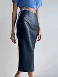 PICSGIRL  -  Solid Pu Leather Women Skirts High Waist Hip Package Female Half Skirt A Line Autumn Winter New Fashion Lady Maxi Rube