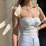 PICSGIRL  -  Summer Woman Bow Lace-up Sexy Tops Sweet Off Shoulder Shirts and Blouses Fashion Sleeveless Elegant Stylish Blusas