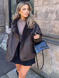 PICSGIRL  -  Thick Faux Leather Jackets for Women Autumn Winter Warm Jackets Woman 2024 Faux Wool Coats Long Sleeve Oversized Jacket