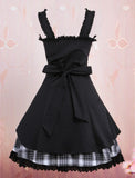 PICSGIRL  -  Women's Gothic Lolita Dress, JSK Black Gingham Applique Lolita Jumper Skirt, Halloween Party