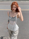 PICSGIRL  -  Hot Girl Slip See Through Cover Up Ruffled Sexy Slim Patchwork Summer Fashion Sleeveless Short Vest Top Pullover Female