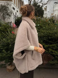 PICSGIRL  -  Women Grey Loose Half Sleeve Fluffy Faux Fur Coat Fashion Casual Winter Warm Soft Plush Jacket New Lady High Street Outerwear