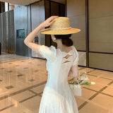 PICSGIRL  -  Backless High Waist Elegant Party Vacation Runway Vestidos Tropical Beach Sundress Long White Vintage Women Summer Dresses