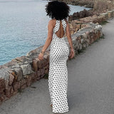 PICSGIRL  -  Elegant Fashion Satin Dot Maxi Dress Sexy Backless Sleeveless Bodycon Party Dress Summer Women Evening Club Long Robe 2024