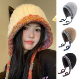 PICSGIRL  -  Plush Knitted Hat For Women New Autumn And Winter Thickened Warmth And Cold Resistant Woolen Hat Big Headed Cap Balaclava Hat