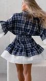 PICSGIRL  -  Ruffled Patchwork Shirt Mini Dress Women's Plaid Long Sleeve Lace Belt Single Breasted Dress Slim A-Line Mini Dress Y2k