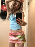 PICSGIRL  -  Y2k Aesthetic Mini A-Line Skirt Pink Printing Streetwear Saldas Mujer Moda 2024 Harajuku Zipper Grunge Skirts Women Summer Saia