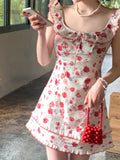 PICSGIRL  -  New Design Cozy Prom Gown Sweet Print Flying Sleeve Floral Dress Casual Elegant Red Fairy Dress Holiday Beach Clothes Romantic