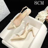 PICSGIRL  -  New Summer Women'S Sandals Thin Heel Pointy Bao Head Champagne Satin Fashion Korean Version After Autumn Empty Heels