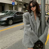 PICSGIRL  -  New Women's Collar Plush Jacket Elegant Loose Chic Coat Winter Thicken Fashion Office Ladies Warm Button Plush Jacket