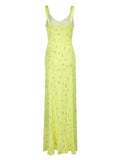 PICSGIRL  -  Yellow Floral Print Summer Vacation Beach Dresses For Women Sleeveless V Neck Elegant Sexy Boho Mermaid Dress