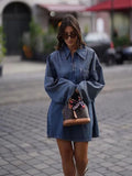 PICSGIRL  -  Pocket Denim Mini Dresses Women Streetwear Long Sleeve Lapel Collar Zipper Short Vestidos 2024 New Summer Fashion Casual Dress