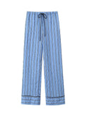 PICSGIRL  -  2024 Woman Casual Lace-up Loose Striped Pants Fashion High Waist Wide Leg Home Pants Female Street Crinkle Trousers