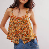 PICSGIRL  -  Womens Summer Bohemian Cute Tank Tops Casual Chic Floral Print Sleeveless Front Button-down Basic Y2K Vest Streetwear