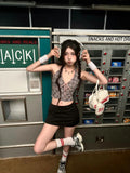 PICSGIRL  -  American Retro Grey Plaid Crop Top Women Streetwear V-neck Halter Y2k Tops Summer Sexy Fashion Backless Tank Top Clothes