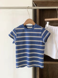 PICSGIRL  -  Blue Striped Contrast T-shirt Women Classic O Neck Chic Slim Short Sleeve T-shirts 2024 New Summer Korean Fashion Casual Tees