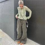 PICSGIRL -  Korean cargo pants women vintage y2k clothes women baggy pants side pockets wmoens pants army green loose joggers cargos brown