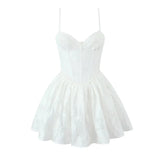 PICSGIRL  -  French sweet jacquard white suspender dress for women new style fishbone waist slimming A-line skirt