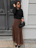 PICSGIRL  -  Elegant Suede Brown Women Skirts High Waist Pleated Slim Female Skirt 2024 Autumn Winter Zipper Office All Match Lady Party Wear