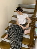 PICSGIRL  -  Fashion Office Work Plaid Skirt For Woman Korean Style Casual Long Skirt Female High Waist Tumpet Skirts