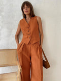 PICSGIRL  -  Womem Linen Cotton Chic Vest ＆ Pants Suit Two-Piece Set Office Ladies Summer Chic 2 Piece Sets Womens Outfits