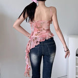 PICSGIRL  -  2024 Summer New Women's Three-dimensional Flower Decoration Butterfly Print Irregular Edge Suspender Small Vest