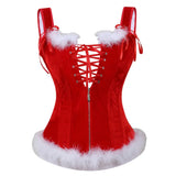 PICSGIRL  -  Christmas Corsets for Woman Feathers Corset Top with Straps Burlesque Bustier Overbust Sexy Masquerade Party Costumes Plus Size