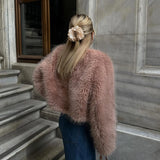 PICSGIRL  -  Brand Fashion 2024 Winter Sweet Pink Cropped Faux Fur Coat Women Streetwear Ins Chic Girls Fluffy Fox Fur Jacket Female