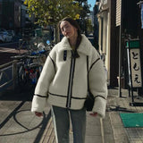 PICSGIRL  -  Winter Warm Lamb Wool Jacket Casual Loose Thick Coat Contrast Color One Piece Faux Fur Jacket Coat Plush Jacket Women