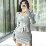 PICSGIRL -  Two-Piece Knit Suit for Women, Sexy Babes, Skinny and Sticky Top, Cardigan Covers, Hip Skirt, Female Clothing, Y2K