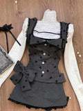 PICSGIRL  -  Sweet Cute White Ruffled Tops+Lace Edge Grey Vest+slimming High Waisted Skirt 3 Piece Set for Women Winter Japanese Skirt Suit