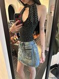 PICSGIRL  -  American Retro Black Polka Dot Halter Sleeveless Tops Women Casual Sexy Spice Girl Slim Strap Vest Summer Y2k Vintage Clothing