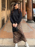 PICSGIRL  -  Summer Female Satin Leopard Print Midi Skirt Vintage High Waist  A-line Long Skirts Female Elegant Slim Skirt Streetwear