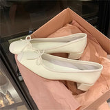 Picsgirl -  Fashion Design Silk Ballerinas Women Pumps Slip on Loafers Round Toe Square Heels Bowknot Casual Spring Autumn Shoes