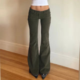 PICSGIRL  -  Low Waist Flare Long Pants Green Corduroy Trousers Vintage Bottoms Y2k Women Bell Bottom Pants Autumn Winter 2024