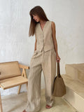 PICSGIRL  -  Womem Linen Cotton Chic Vest ＆ Pants Suit Two-Piece Set Office Ladies Summer Chic 2 Piece Sets Womens Outfits